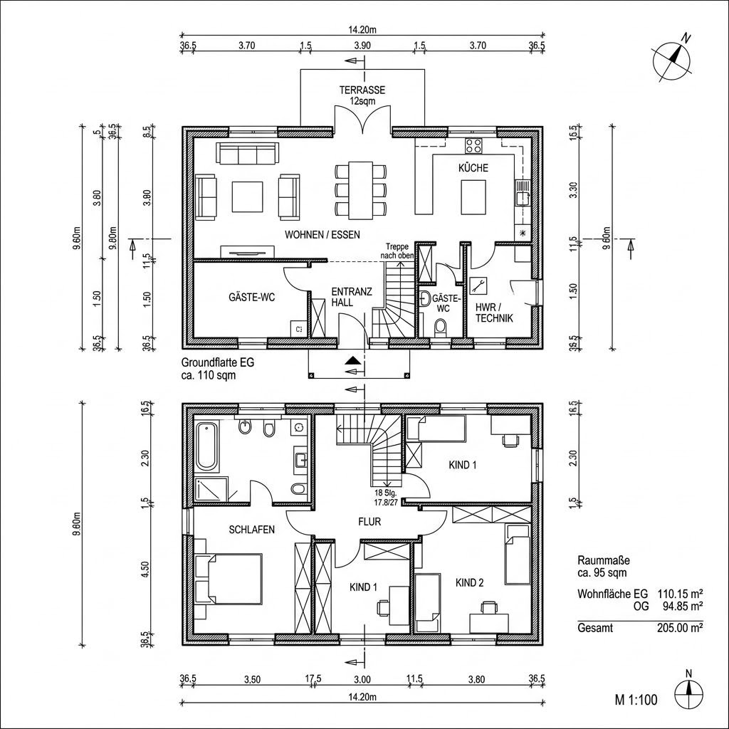 Grundriss Lexington 205 – 205 m² Amerikanisches Haus mit 6 Zimmern