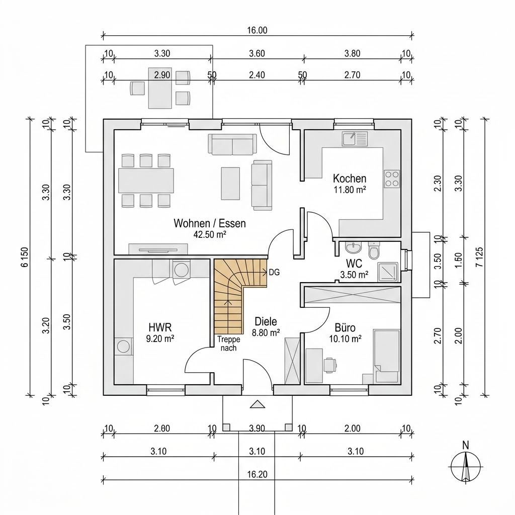 Grundriss Cubus Flach 149 – 149 m² Einfamilienhaus mit 5 Zimmern