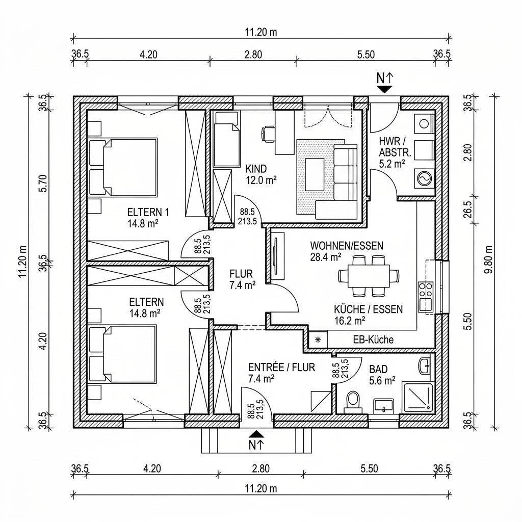 Grundriss Nizza 104 – 104 m² Bungalow mit 3 Zimmern