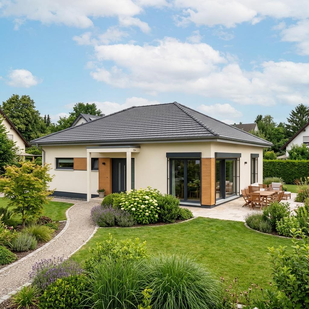 Bungalow Massiv 115 von Team Massivhaus — ebenerdiges Massivhaus mit Walmdach