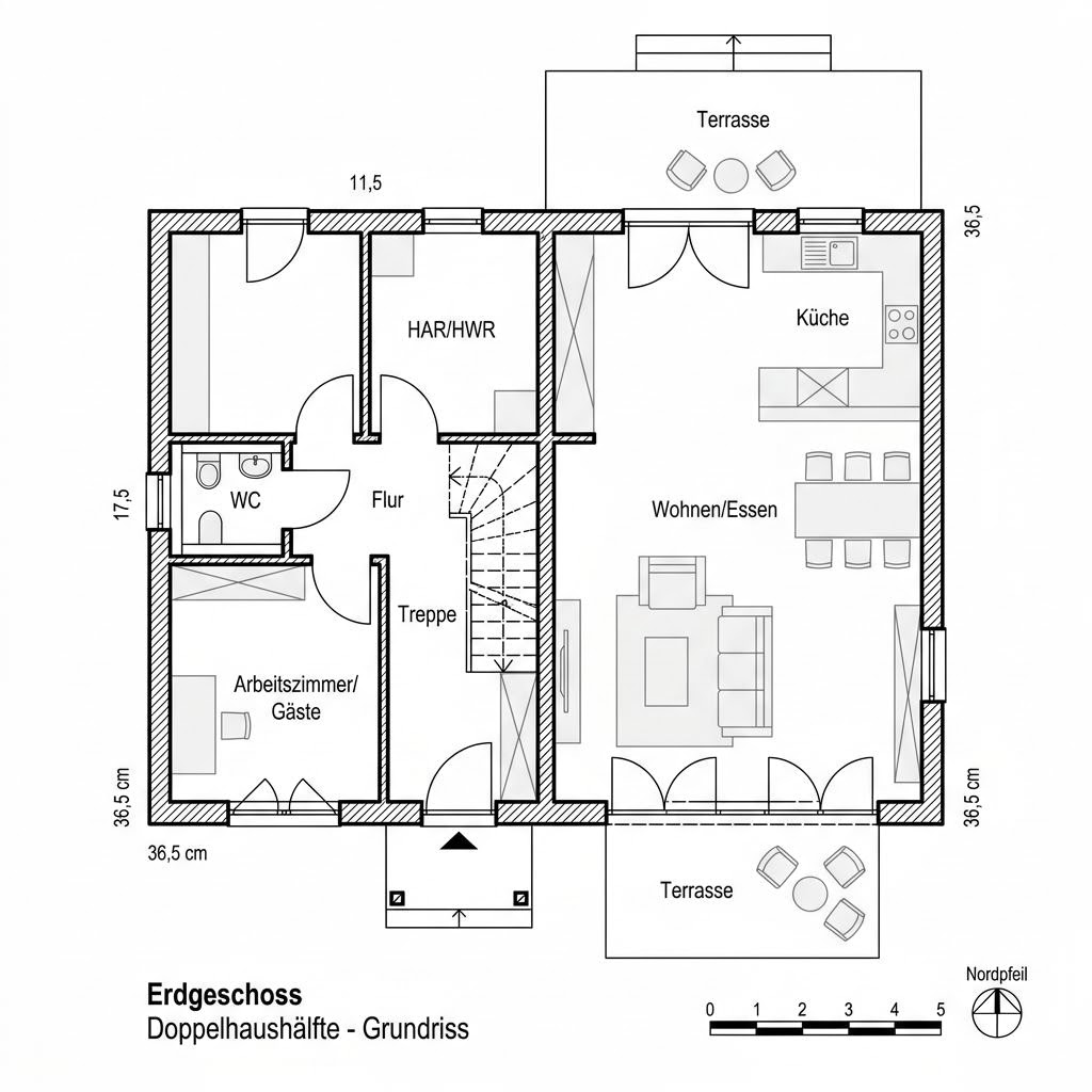 Grundriss Doppelhaushälfte Block 142 – 142 m² Doppelhaus mit 5 Zimmern
