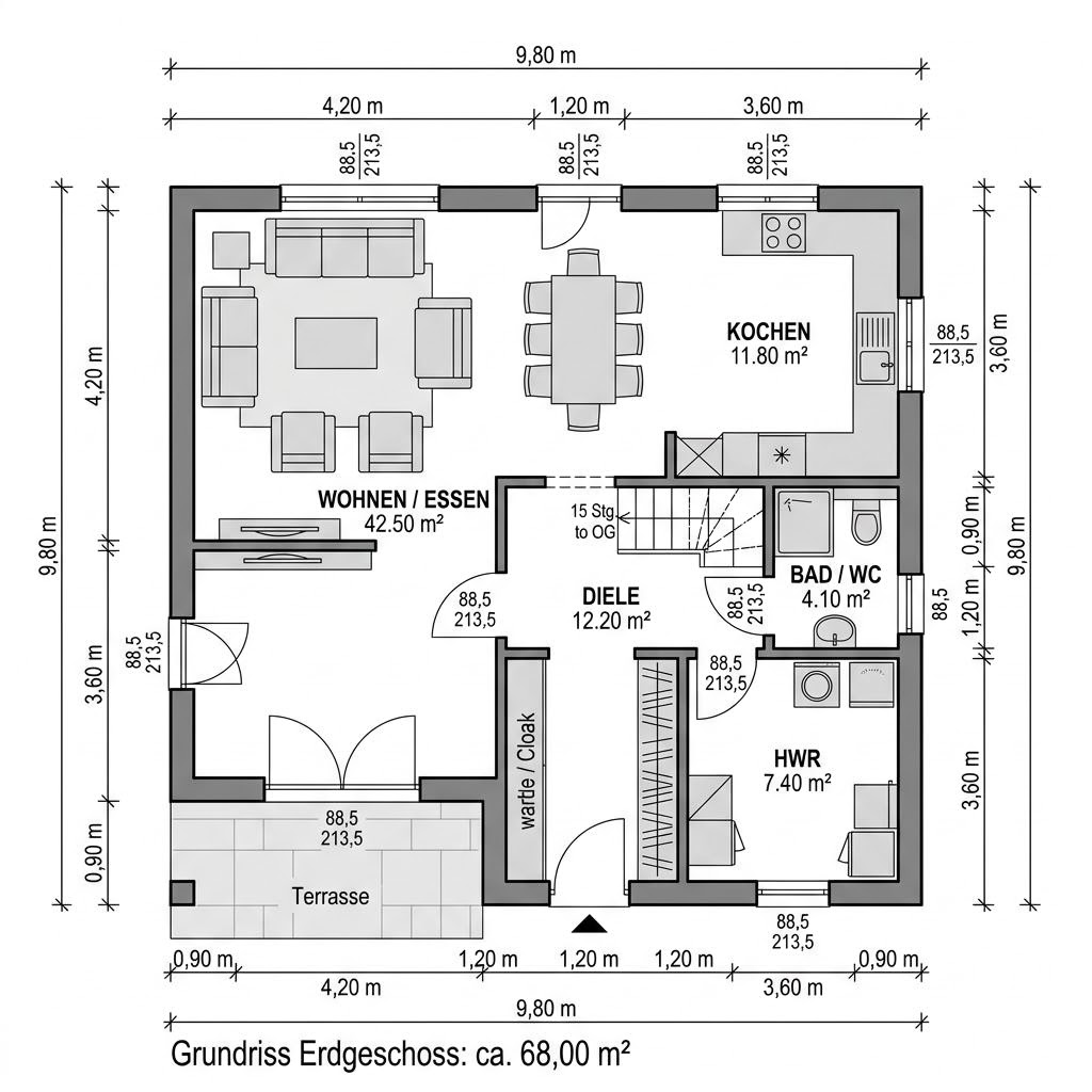 Grundriss Landhaus Schlepp 135 – 135 m² Einfamilienhaus mit 4 Zimmern