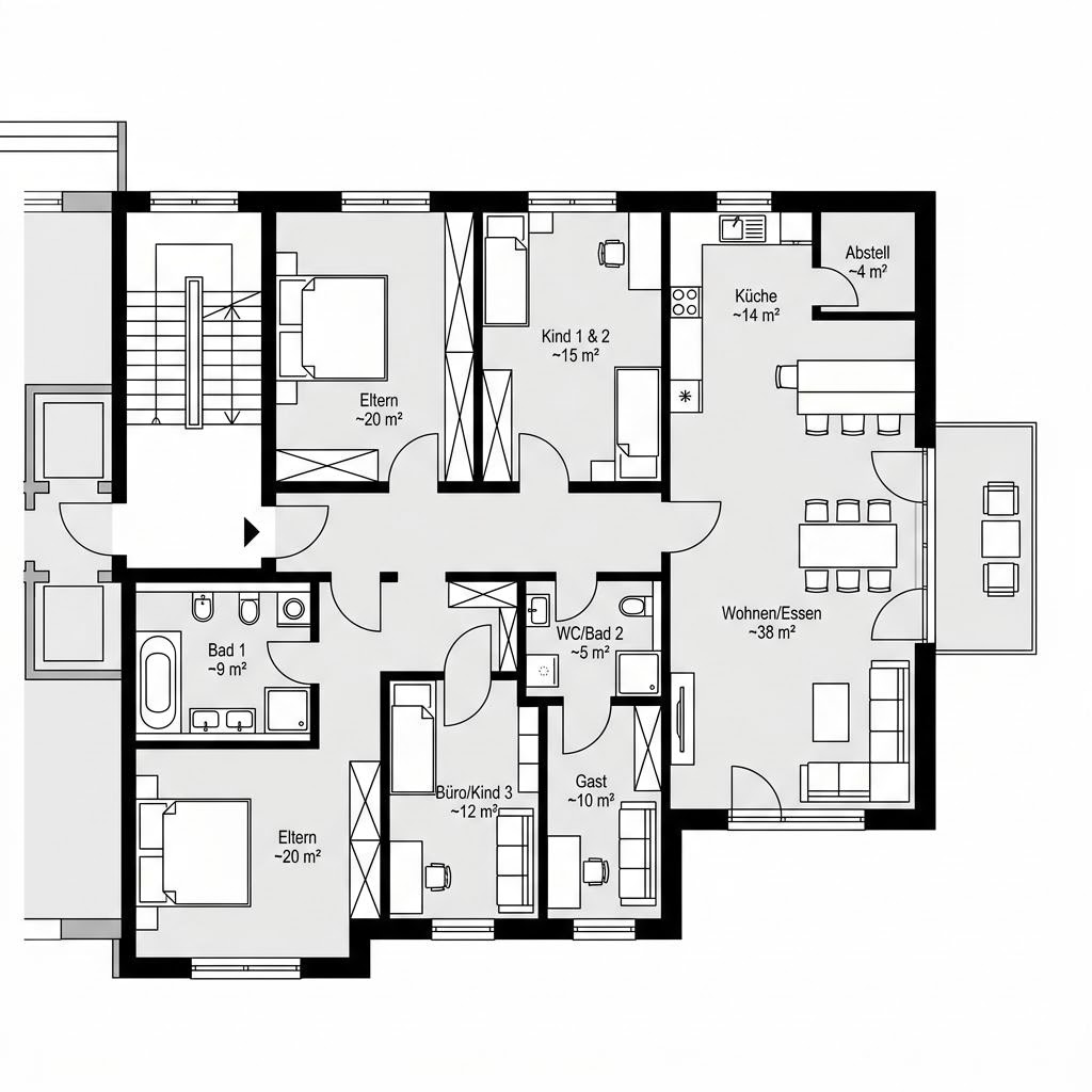 Grundriss Easy 22 — Zweifamilienhaus von FIBAV Massivhaus — 148 m², 6 Zimmer