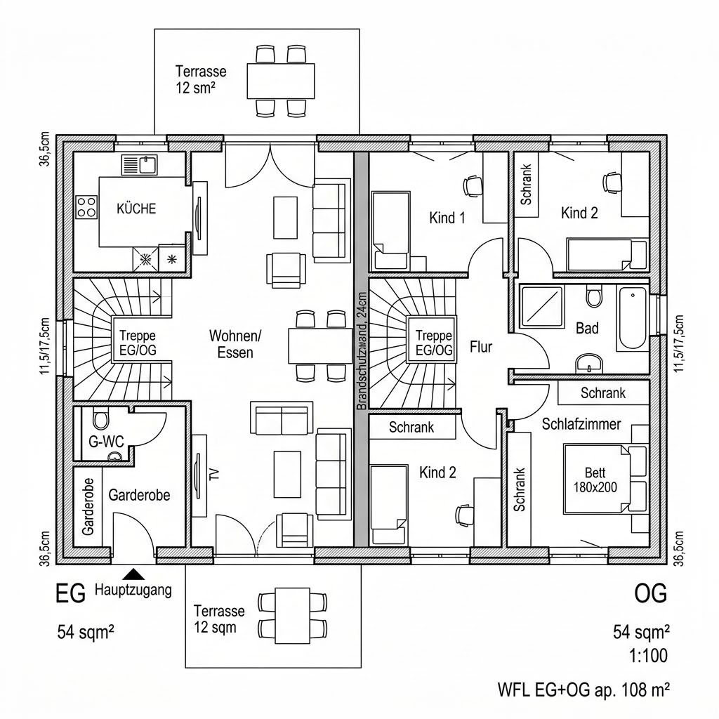 Grundriss Duo 108 von Haacke Haus — 108 m², 4 Zimmer