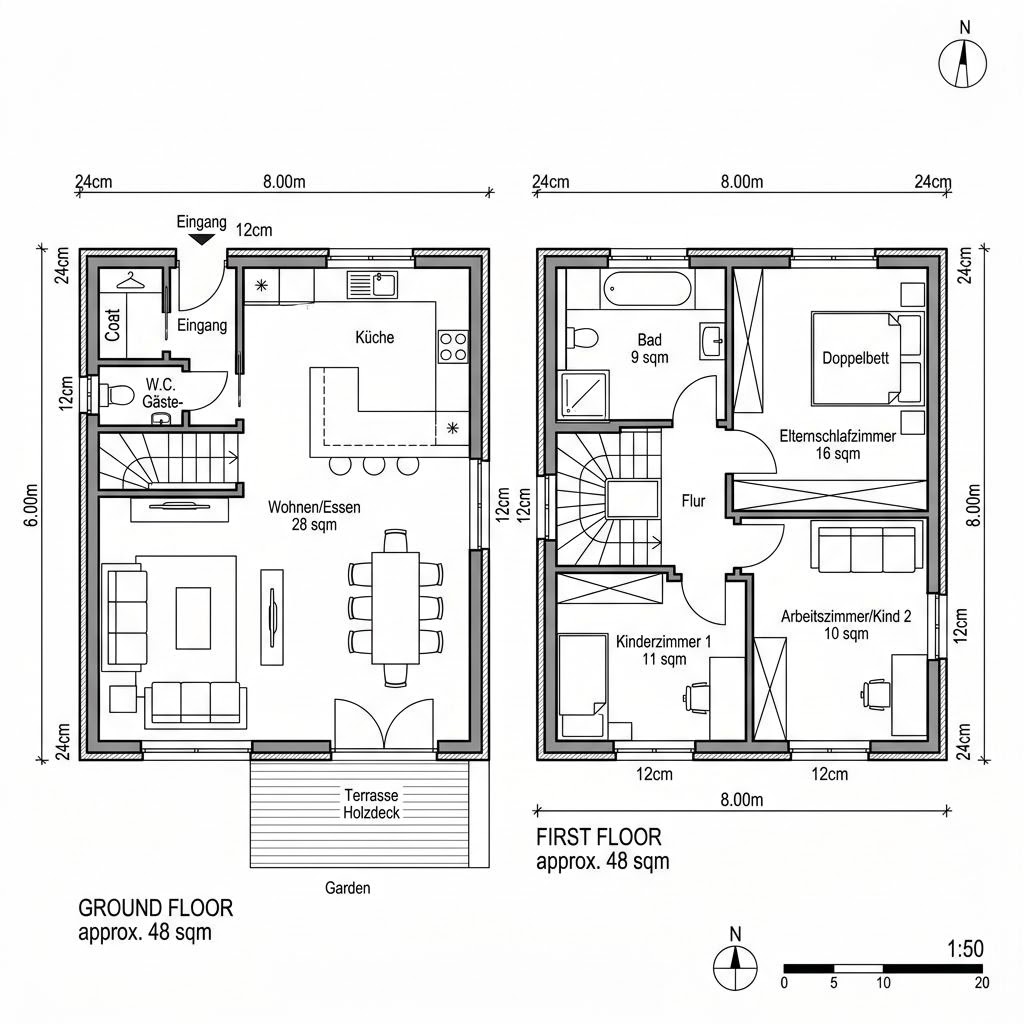 Grundriss Doppelhaus Berlin 96 – 96 m² Doppelhaus mit 4 Zimmern