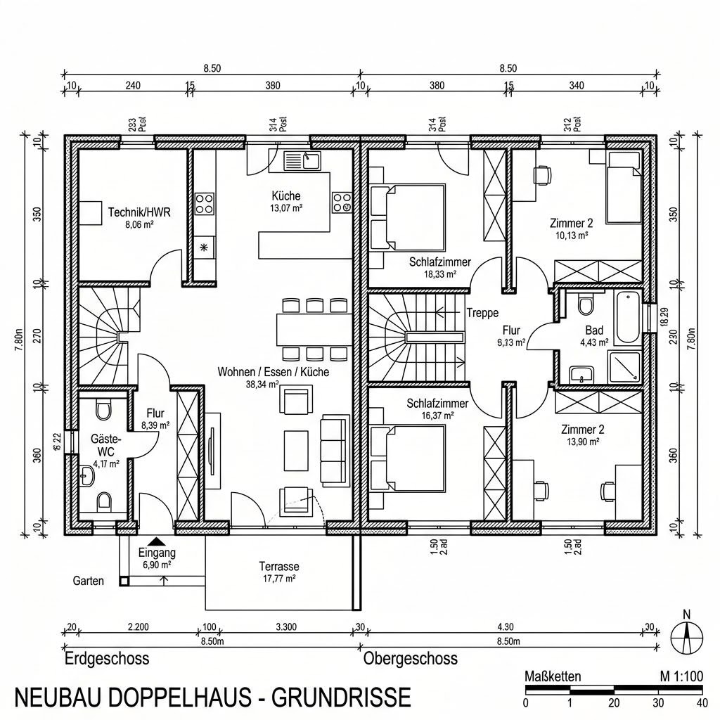 Grundriss Doppelhaus Spree 104 von Roth-Massivhaus — 104 m², 4 Zimmer