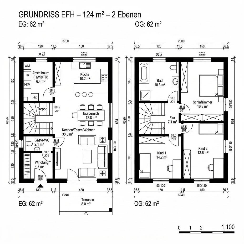 Grundriss EVOLUTION 124 V3 von Baudirekt Architektenhäuser — 124 m², 5 Zimmer