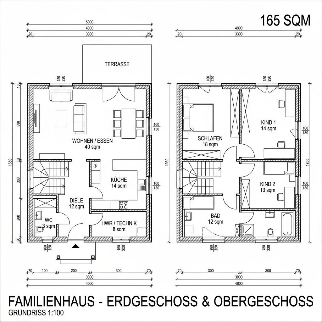 Grundriss Linea 165 – 165 m² Flachdachhaus mit 5 Zimmern