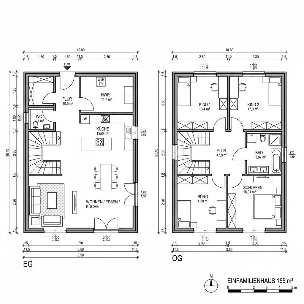Grundriss Aura 155 von HELMA Eigenheimbau — 155 m², 5 Zimmer