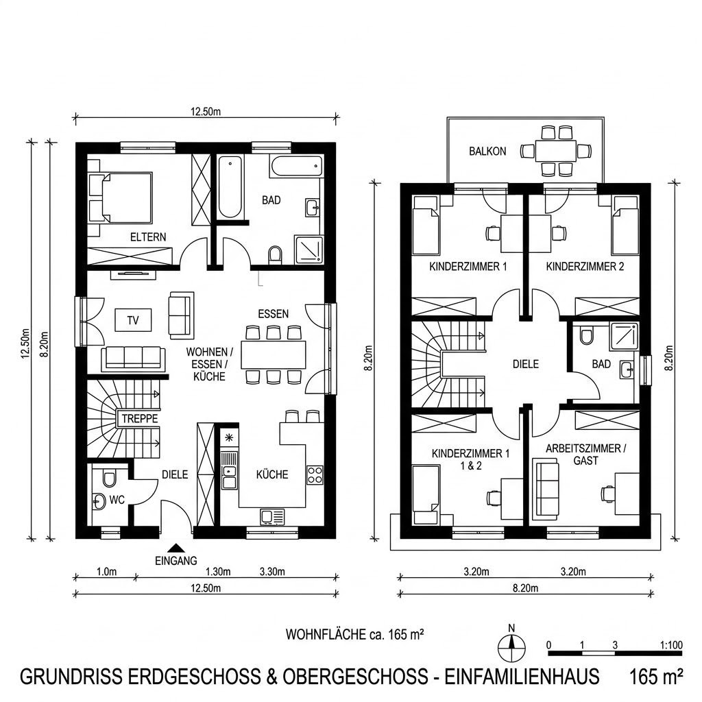 Grundriss Familia 165 – 165 m² Einfamilienhaus mit 6 Zimmern