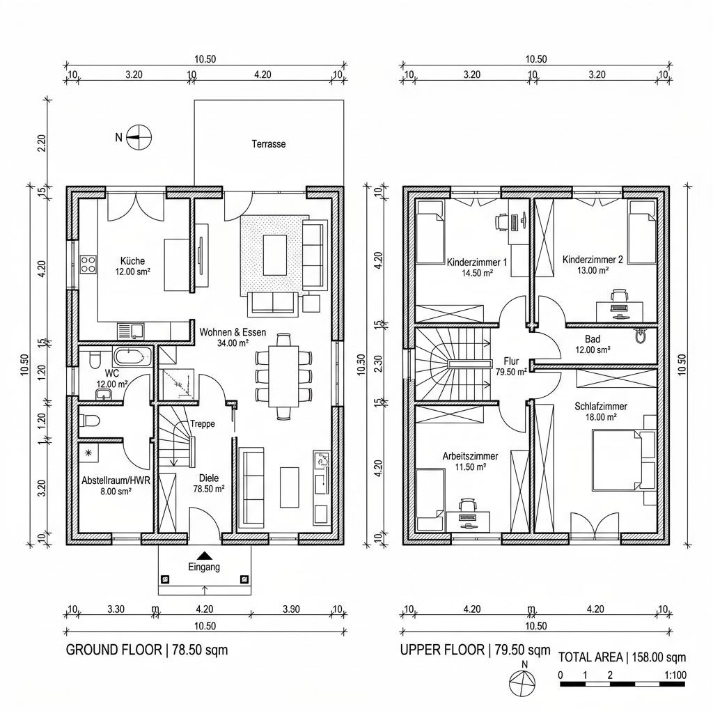 Grundriss Signum 158 – 158 m² Flachdachhaus mit 5 Zimmern