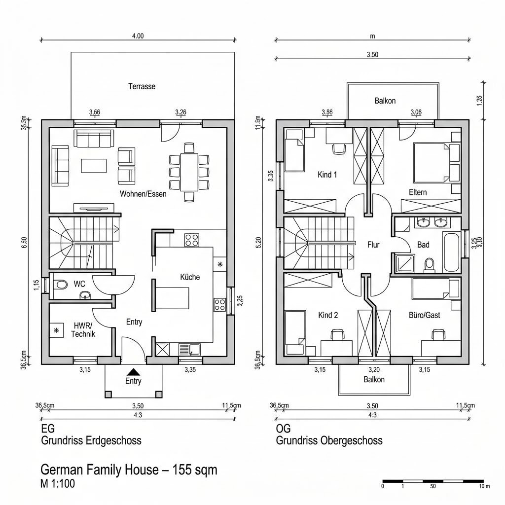 Grundriss Modern Pult 155 – 155 m² Einfamilienhaus mit 5 Zimmern
