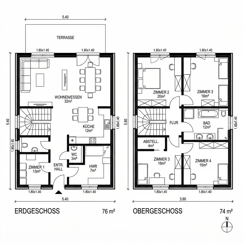 Grundriss Berlin Duett 150 – 150 m² Einfamilienhaus mit 5 Zimmern
