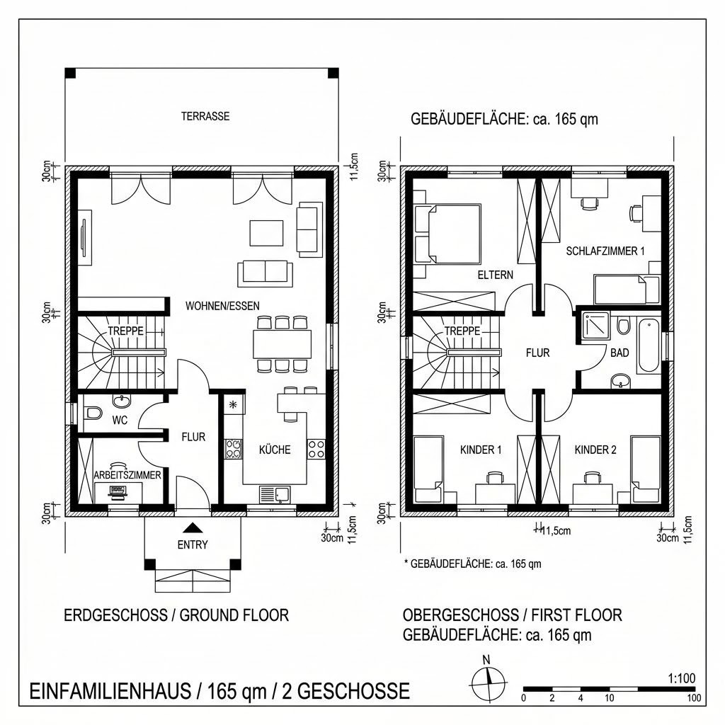 Grundriss Berlin Duett 165 – 165 m² Einfamilienhaus mit 6 Zimmern