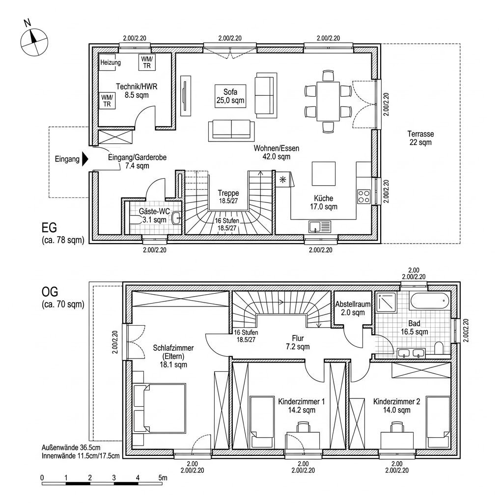 Grundriss Berlin Klassik 148 von Roth-Massivhaus — 148 m², 5 Zimmer