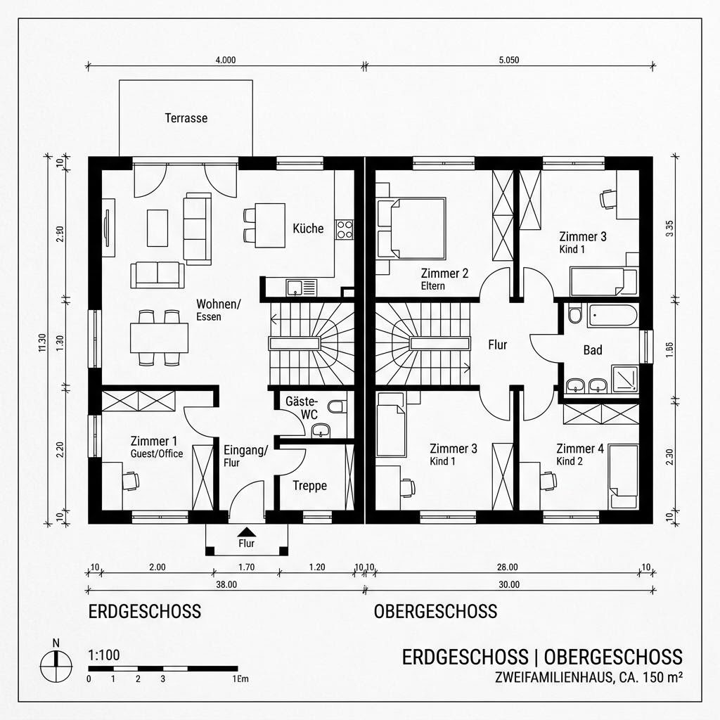 Grundriss Massiv Familie 150 – 150 m² Einfamilienhaus mit 5 Zimmern