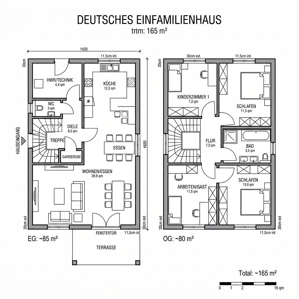 Grundriss Massiv Familie 165 – 165 m² Einfamilienhaus mit 6 Zimmern