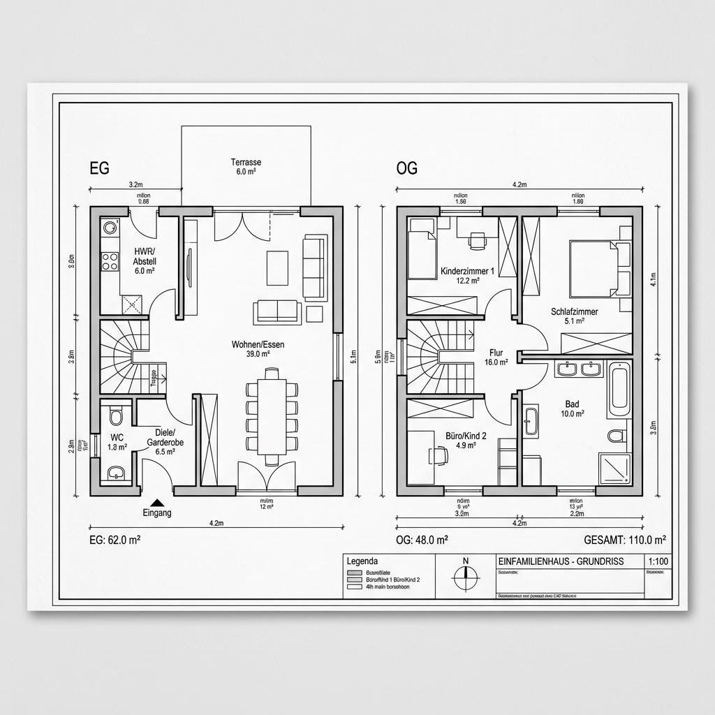 Grundriss Flair 110 – 110 m² Einfamilienhaus mit 4 Zimmern