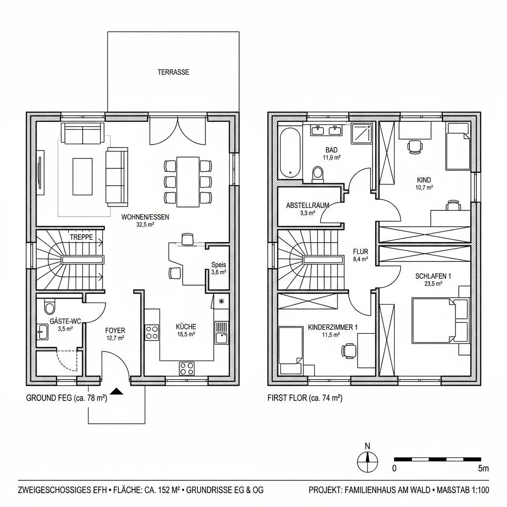 Grundriss Flair 152 RE – 152 m² Einfamilienhaus mit 6 Zimmern
