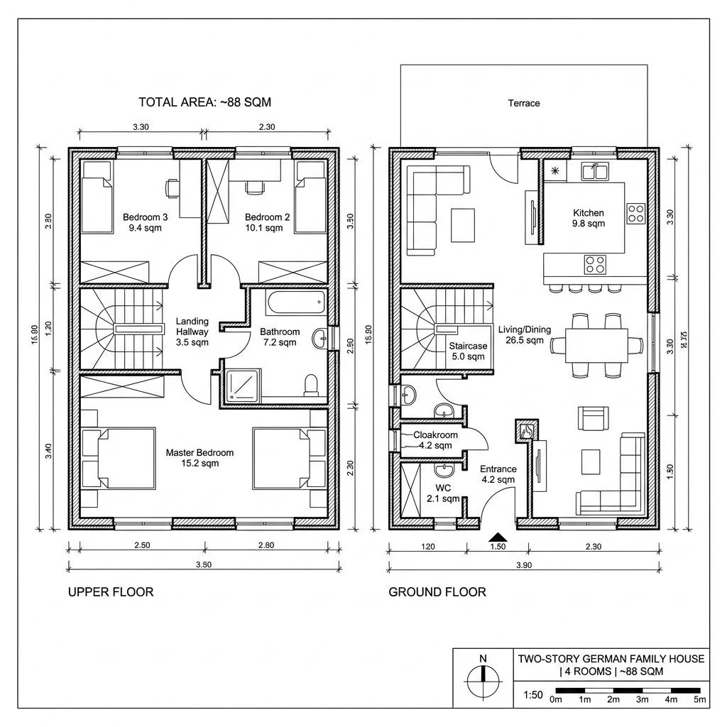 Grundriss Flair 88 – 88 m² Einfamilienhaus mit 4 Zimmern