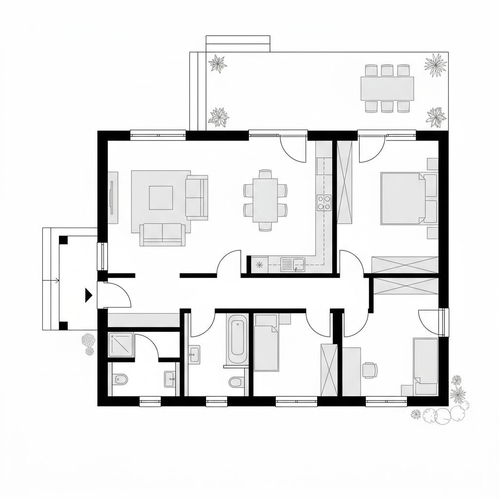 Grundriss Bungalow Komfort 109 – 109 m² Bungalow mit 3 Zimmern