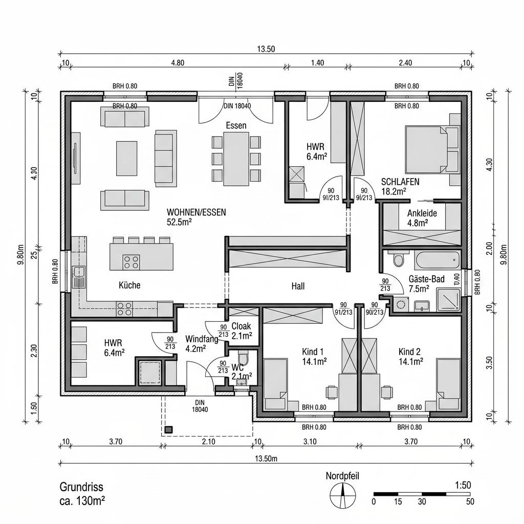 Grundriss Bungalow Select von Kern-Haus — 130 m², 4 Zimmer