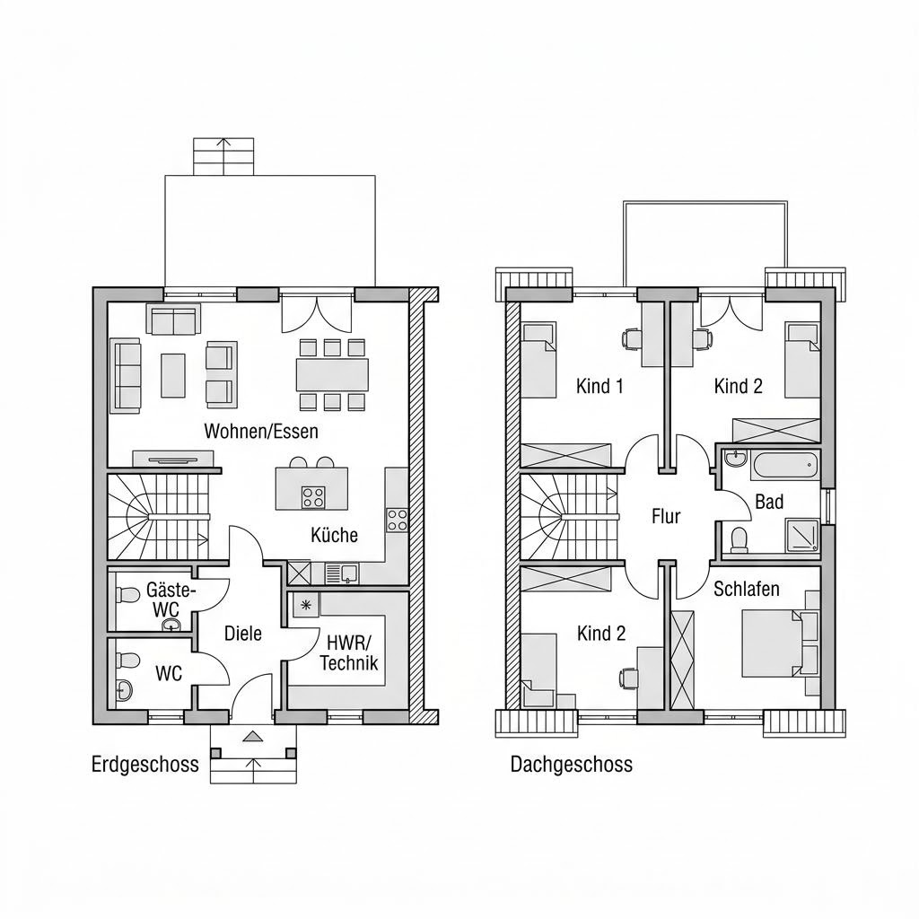 Grundriss Duplex Nord 146 – 146 m² Doppelhaushälfte mit 5 Zimmern