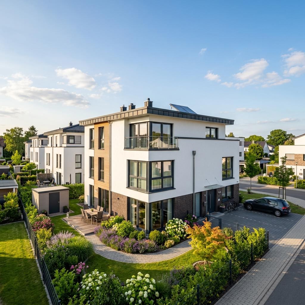 Reihenhaus Reihenendhaus Linea R140 von Heinz von Heiden Massivhäuser mit Flachdach und 140 m² Wohnfläche
