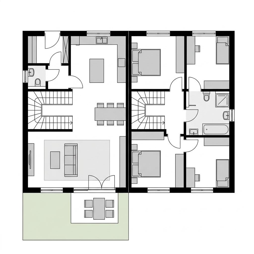 Grundriss Reihenmittelhaus Linea R112 – 112 m² Reihenhaus mit 4 Zimmern