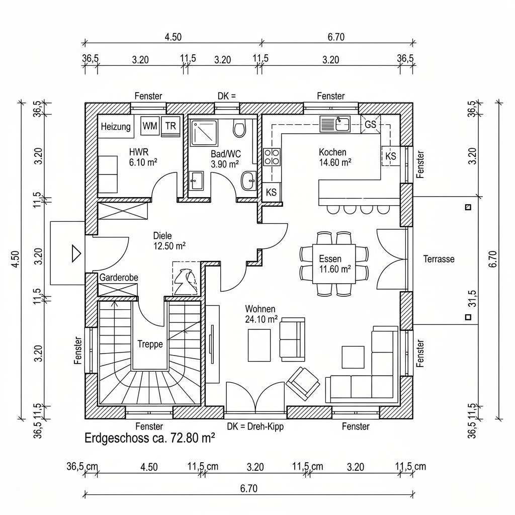 Grundriss Stadtvilla Zelt 140 – 140 m² Stadtvilla mit 5 Zimmern