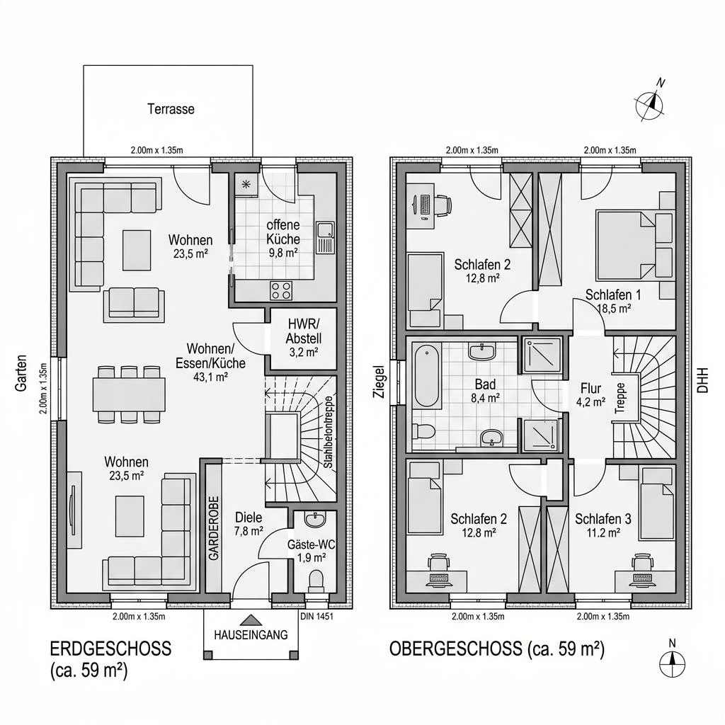 Grundriss Twinos 118 – 118 m² Doppelhaushälfte mit 4 Zimmern