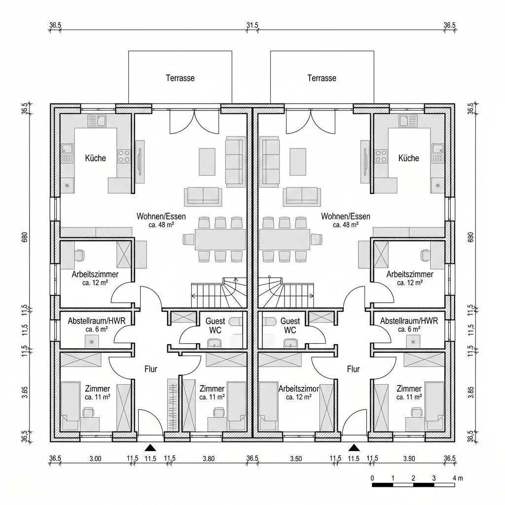 Grundriss Doppelhaus Aura – 125 m² Doppelhaus mit 5 Zimmern
