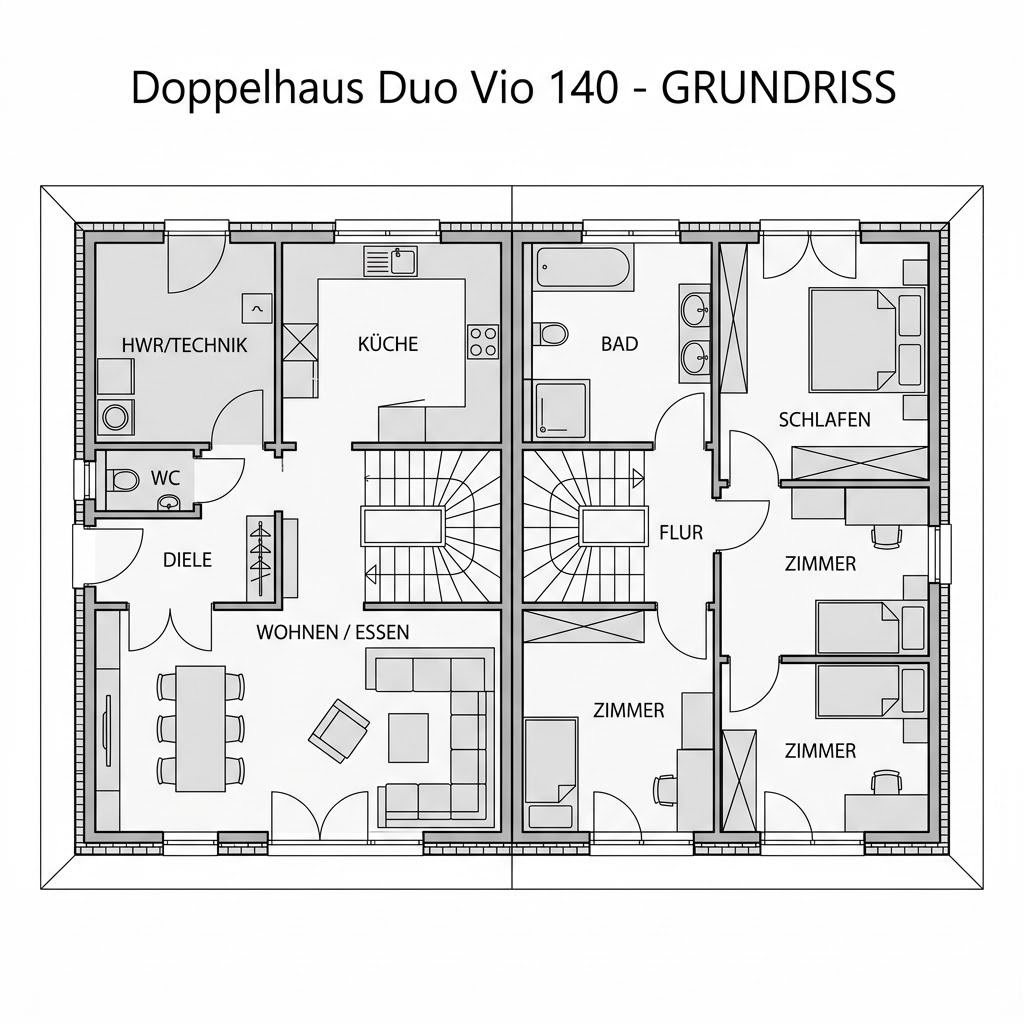 Grundriss Doppelhaus Duo Vio 140 – 140 m² Doppelhaushälfte mit 5 Zimmern