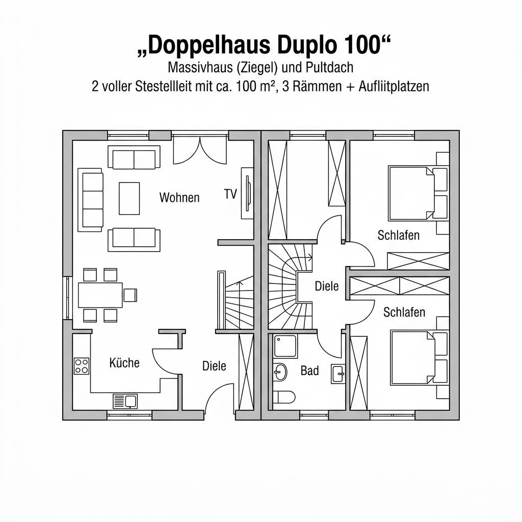 Grundriss Doppelhaus Duplo 100 – 100 m² Doppelhaushälfte mit 3 Zimmern