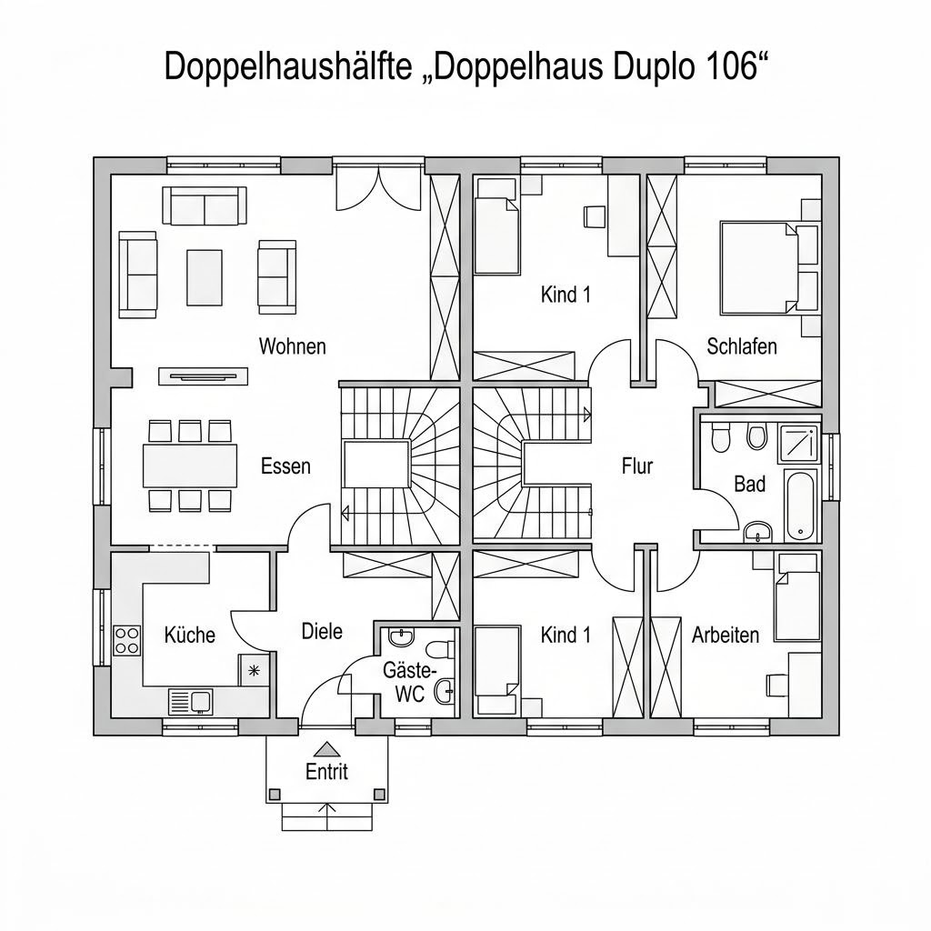 Grundriss Doppelhaus Duplo 106 – 106 m² Doppelhaushälfte mit 4 Zimmern