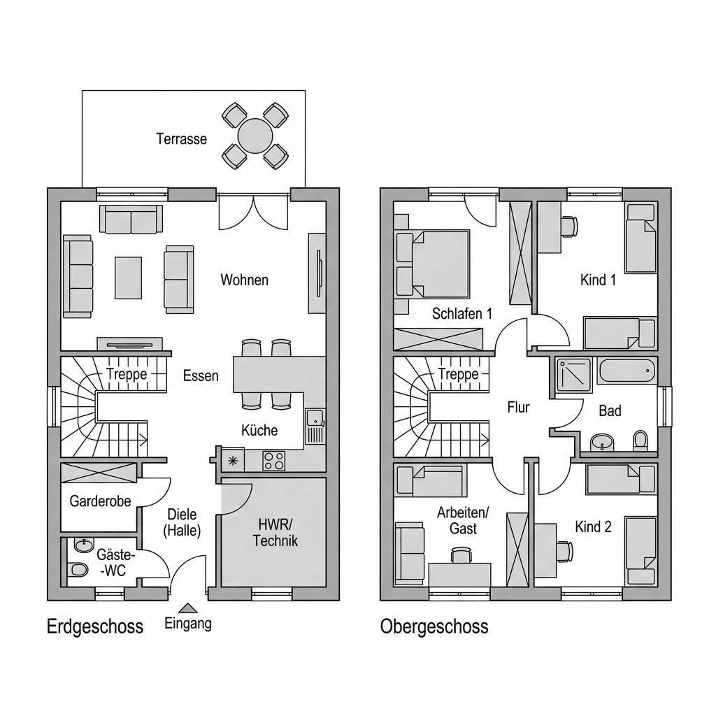 Grundriss Doppelhaus Duplo 152 – 152 m² Doppelhaushälfte mit 6 Zimmern