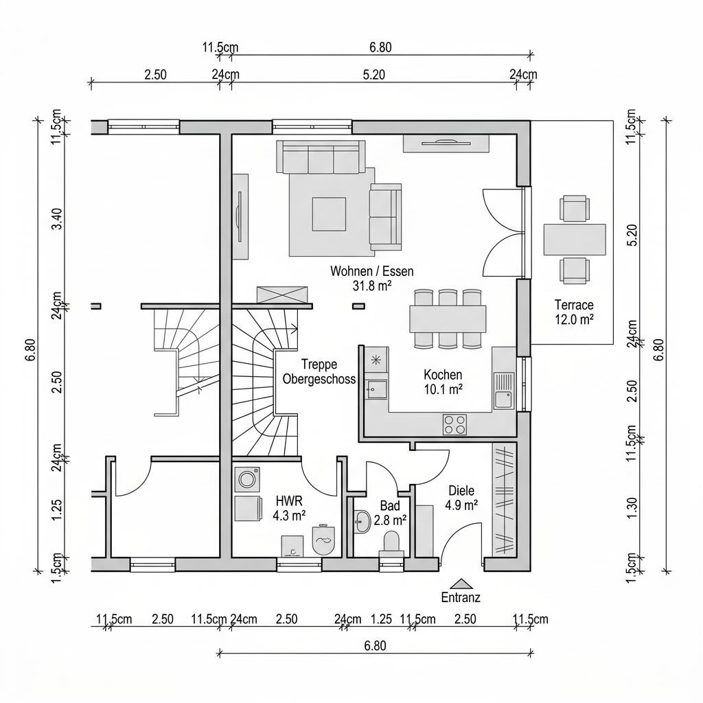 Grundriss Doppelhaus Twin 118 – 118 m² Doppelhaus mit 4 Zimmern