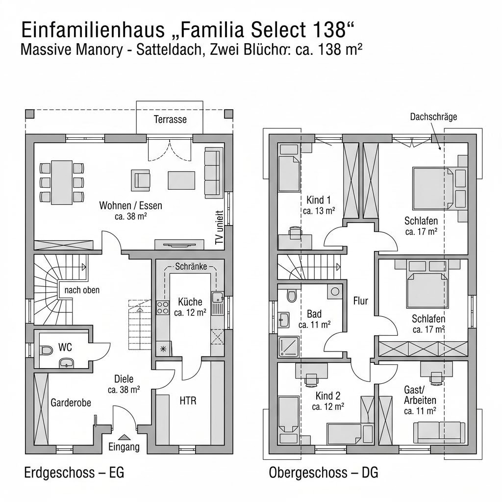 Grundriss Familia Select 138 – 138 m² Einfamilienhaus mit 5 Zimmern