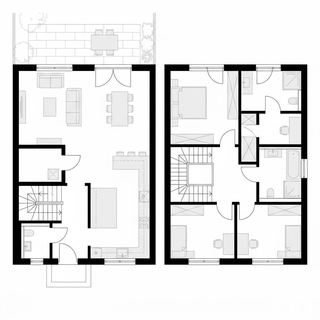 Grundriss Reihenendhaus Rivo R148 – 148 m² Reihenhaus mit 5 Zimmern