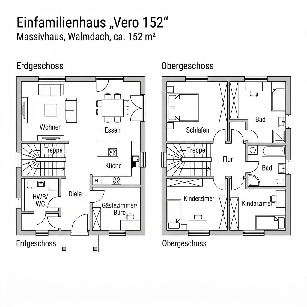Grundriss Vero 152 – 152 m² Einfamilienhaus mit 6 Zimmern