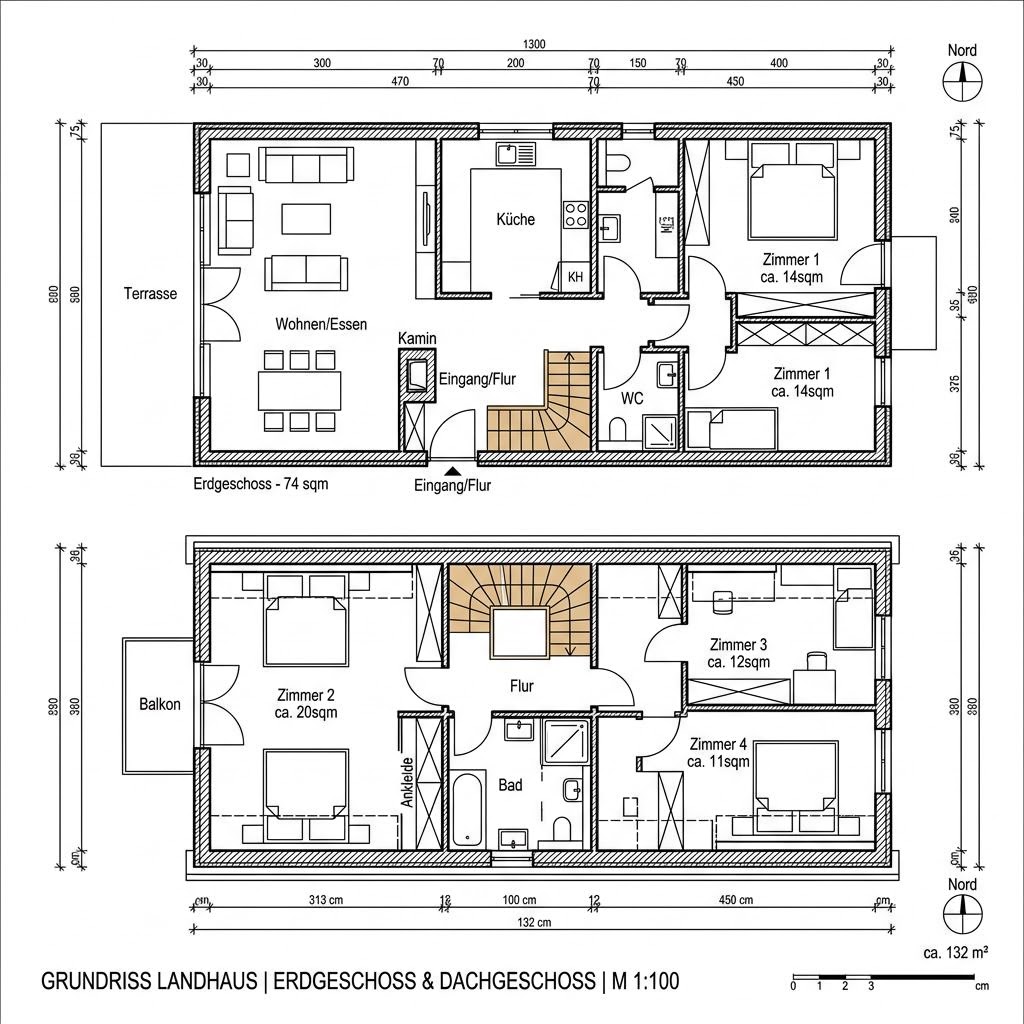 Grundriss Landhaus Classic 132 – 132 m² Landhaus mit 5 Zimmern