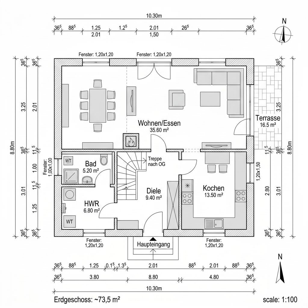 Grundriss Modern Pult 142 – 142 m² Einfamilienhaus mit 5 Zimmern