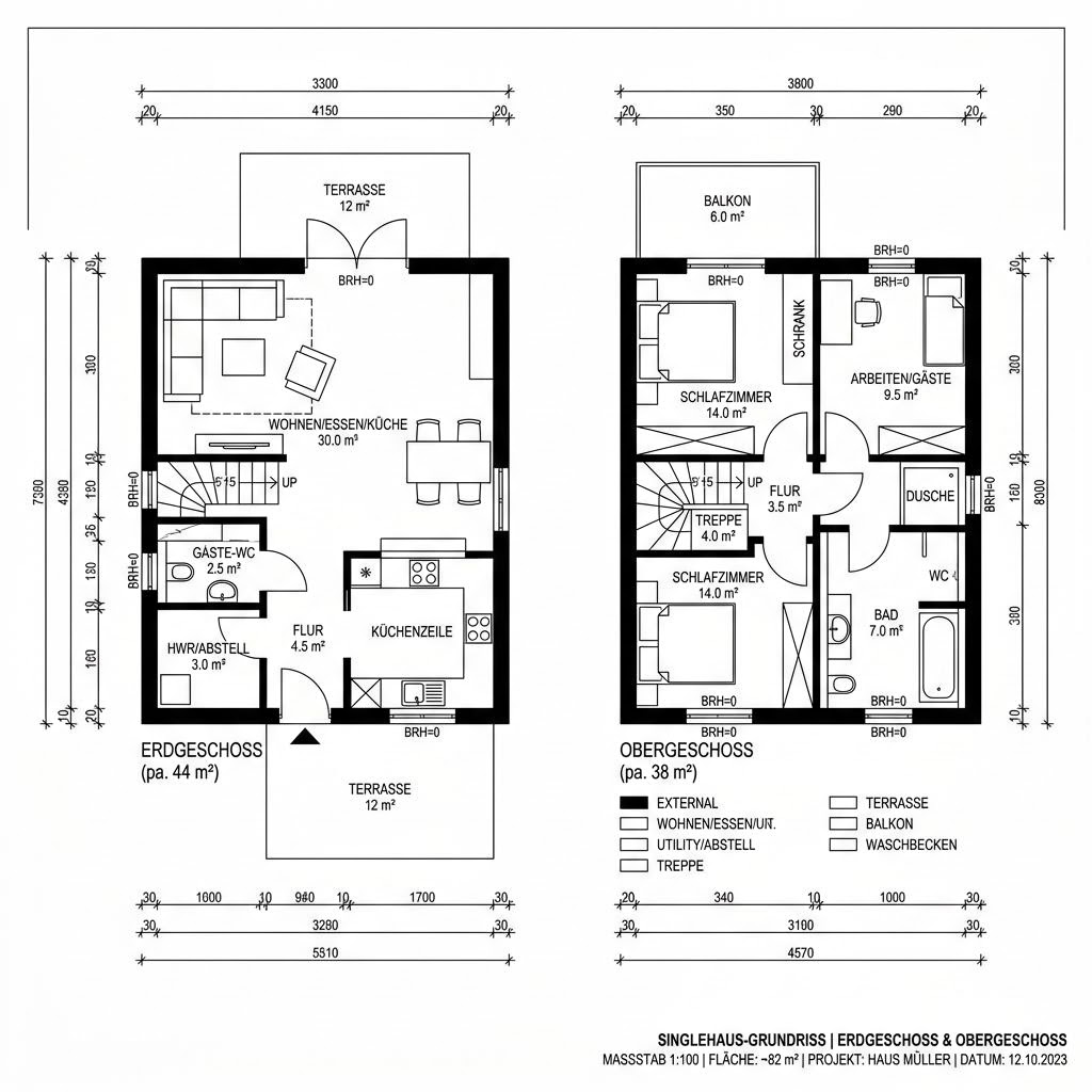 Grundriss Massiv-Singlehaus Solo 82 – 82 m² Singlehaus mit 3 Zimmern