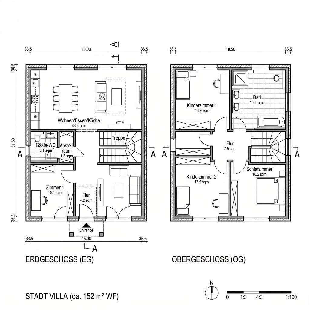 Grundriss CELEBRATION 152 V5 XL – 152 m² Stadtvilla mit 5 Zimmern