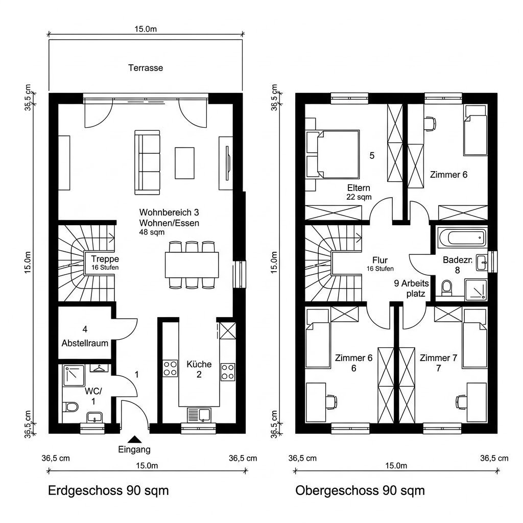 Grundriss Stadtvilla Cube 180 – 180 m² Stadtvilla mit 6 Zimmern