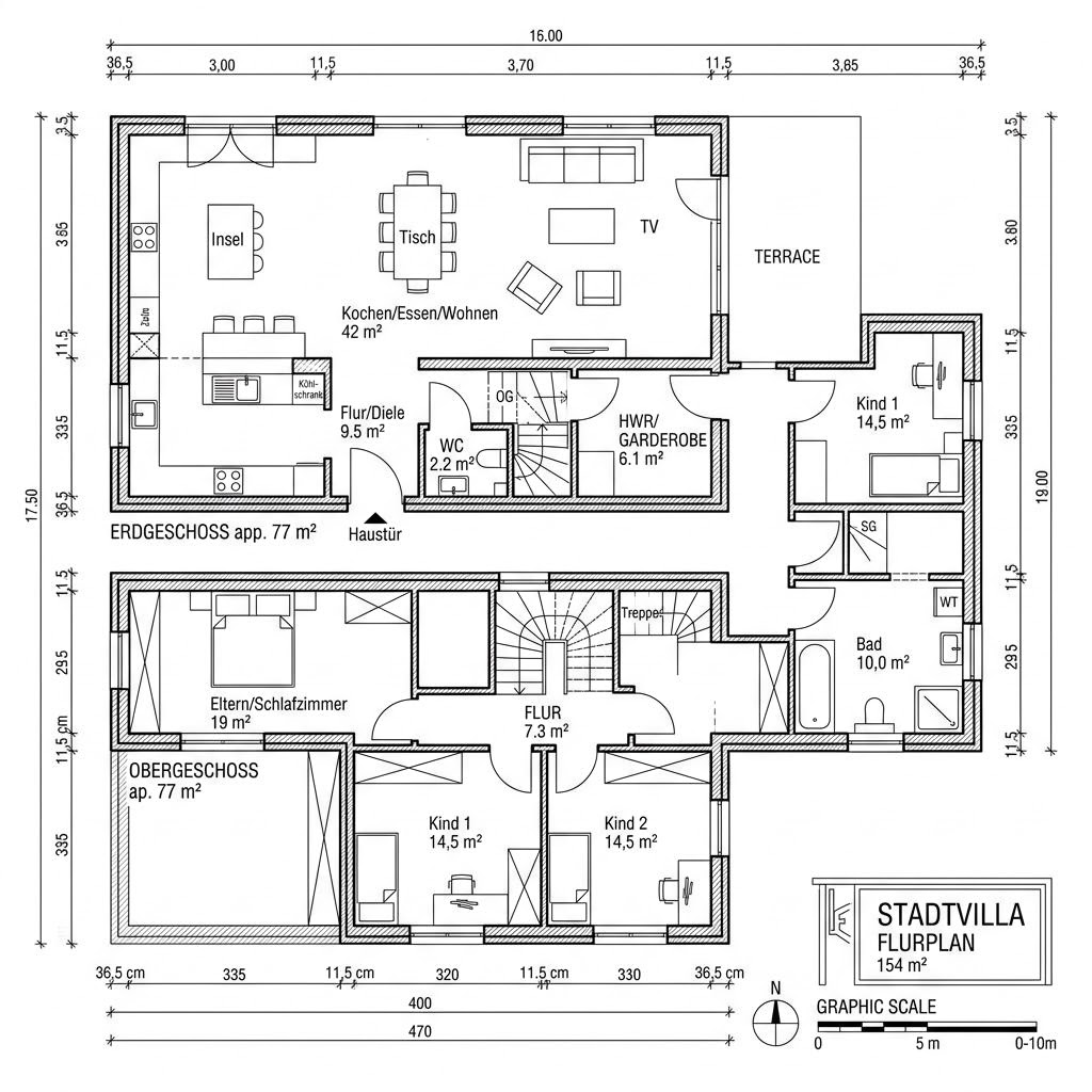 Grundriss Stadtvilla Eisenach – 154 m² Stadtvilla mit 5 Zimmern