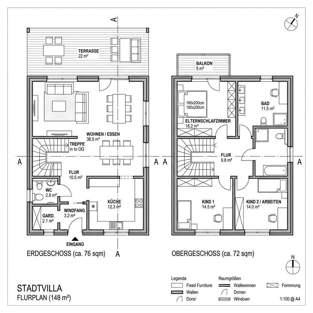 Grundriss Stadtvilla Gera – 148 m² Stadtvilla mit 5 Zimmern
