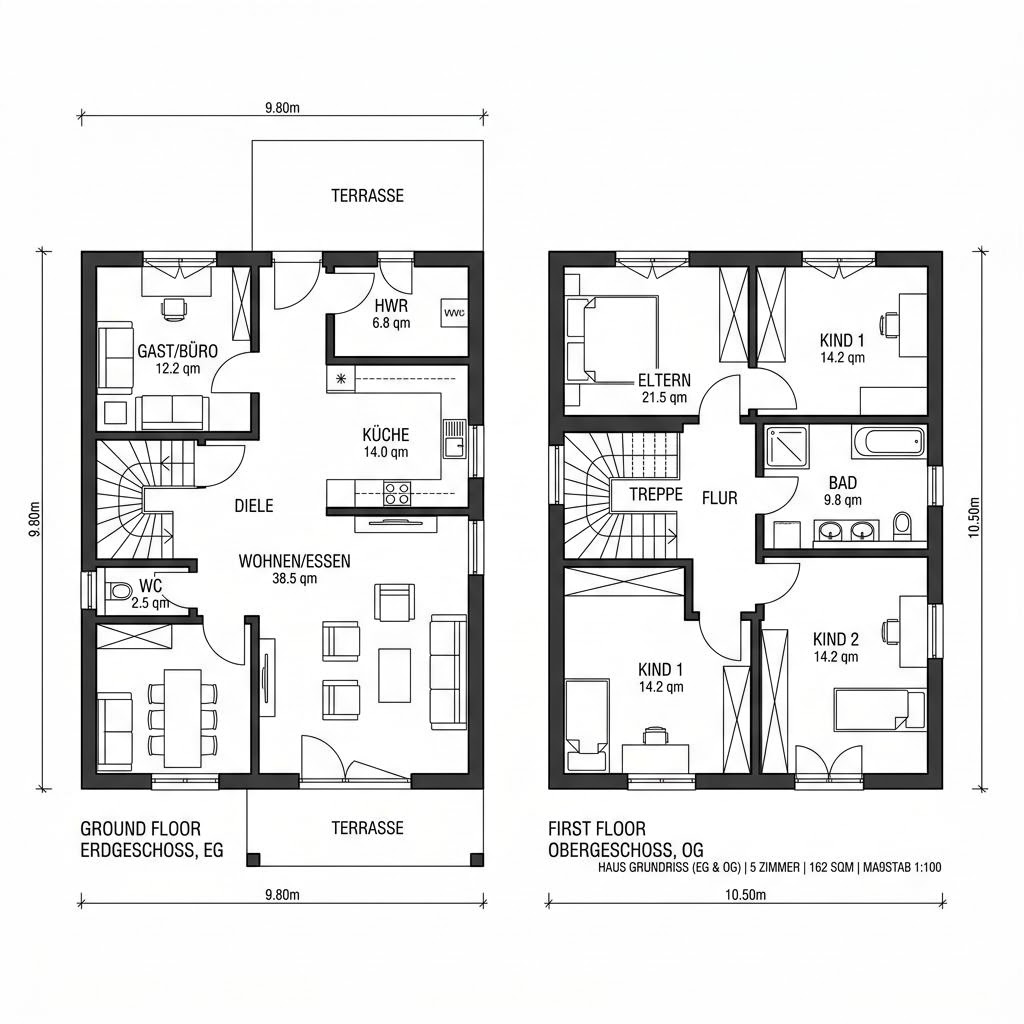 Grundriss Stadtvilla Modern 162 – 162 m² Stadtvilla mit 5 Zimmern