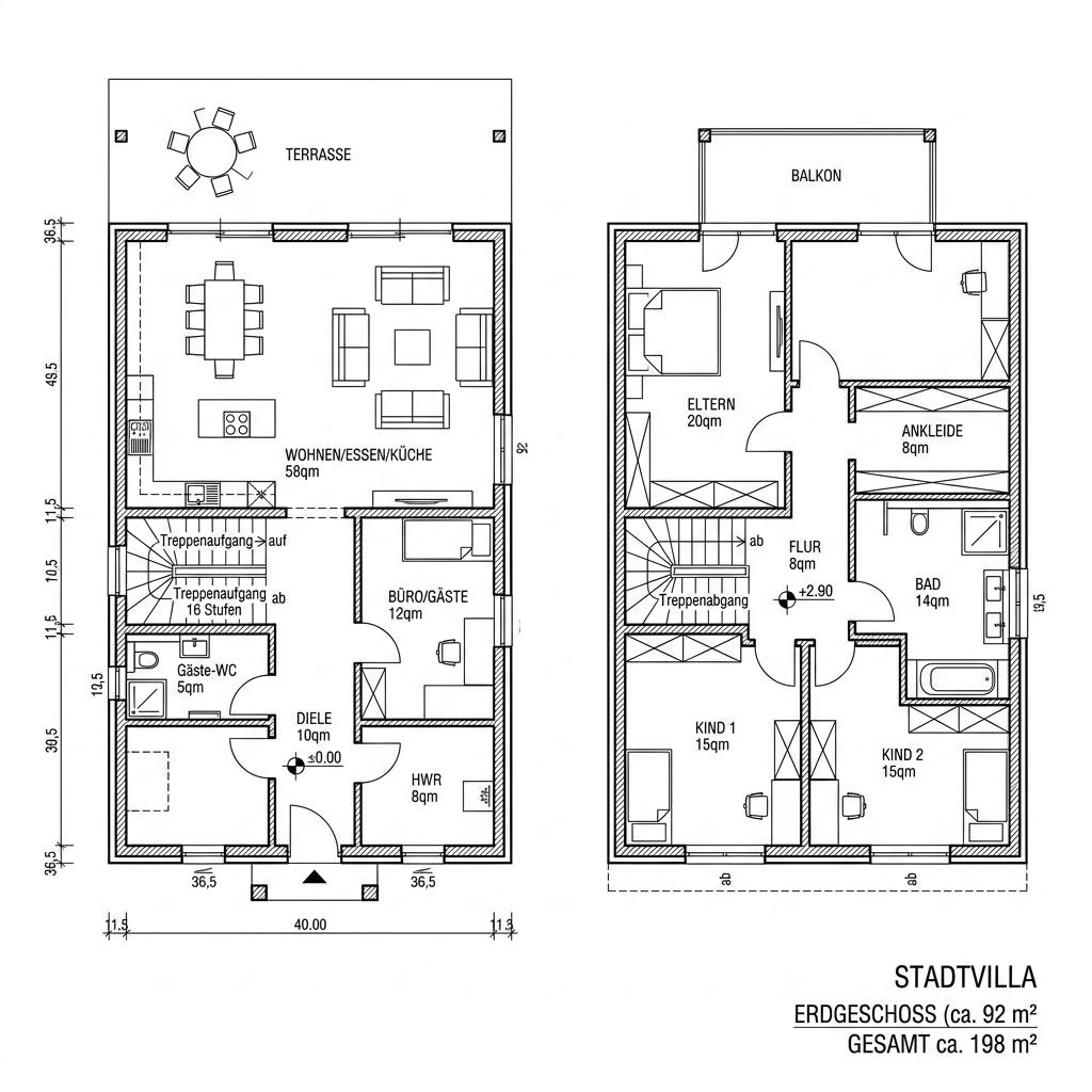 Grundriss City 198 – 198 m² Stadtvilla mit 6 Zimmern