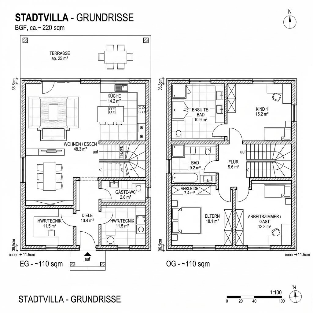 Grundriss City 220 – 220 m² Stadtvilla mit 7 Zimmern